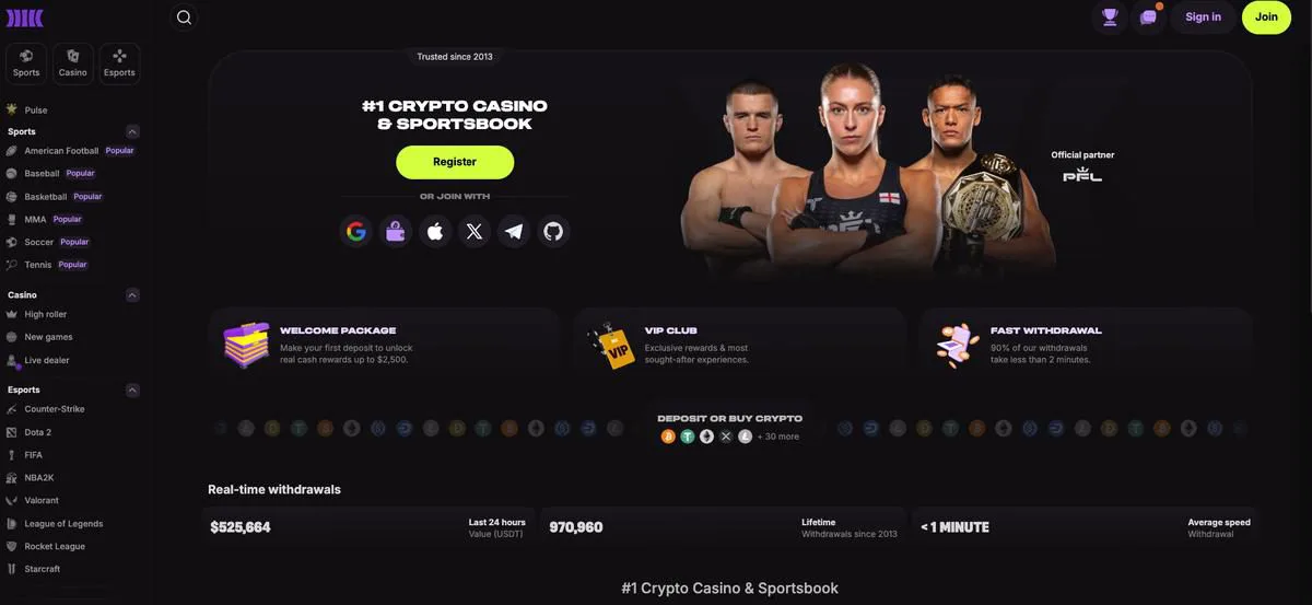 Cloudbet のサイト画面